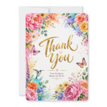 Colourful Watercolor Floral Thank You Greeting Car