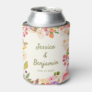Colourful Watercolor Floral Wedding Custom Name Can Cooler