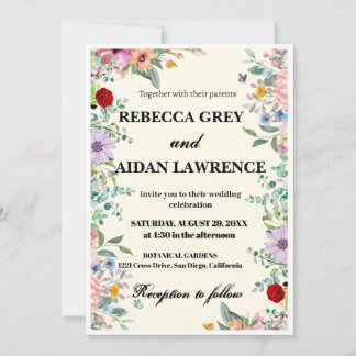 Colourful Watercolor Floral Wedding Invitation – S