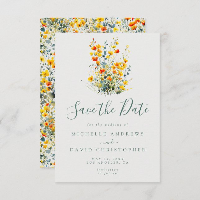 Colourful Watercolor Floral Wedding Save The Date (Front/Back)