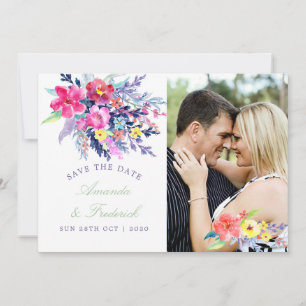 Colourful Watercolor Floral Wedding Save the Date