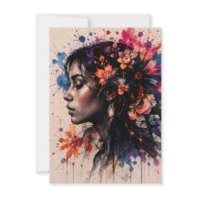 Colourful Watercolor Floral Woman Artistic