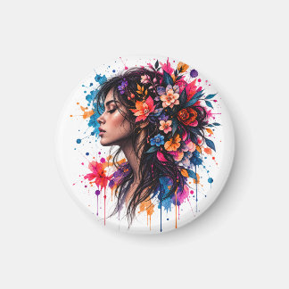 Colourful Watercolor Floral Woman Artistic Magnet