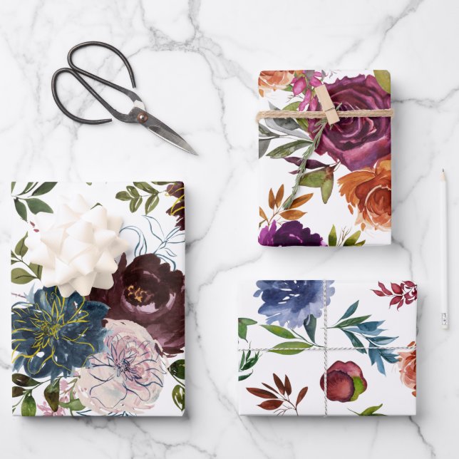 Colourful Watercolor Floral Wrapping Paper Sheet (Front)