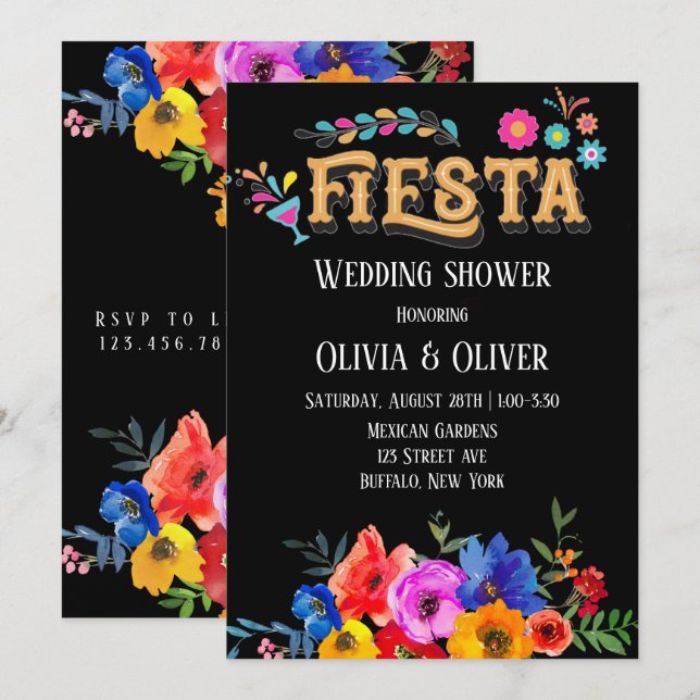 Colourful Watercolor Florals Fiesta Wedding Shower Invitation (Front/Back)