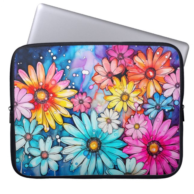 Colourful Watercolor Flower Art Laptop Sleeve (Front)
