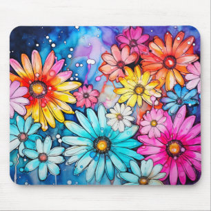 Colourful Watercolor Flower Art Mouse Mat