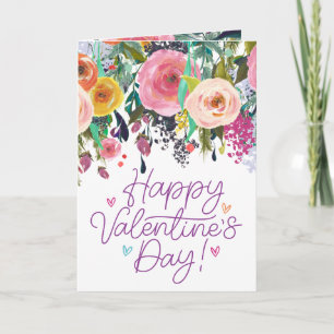 Colourful Watercolor Flower   Happy Valentine's Da Card