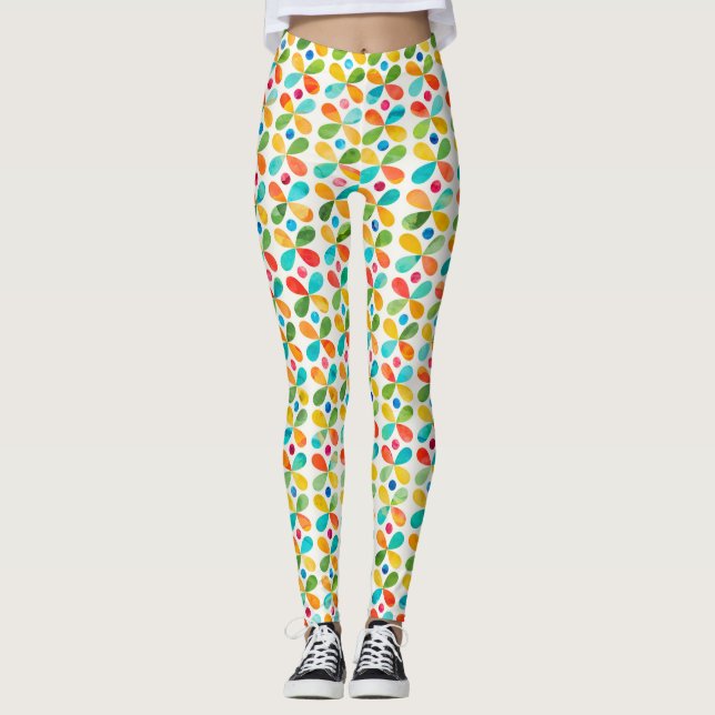 Colourful Watercolor Flower Pattern Leggings (Front)