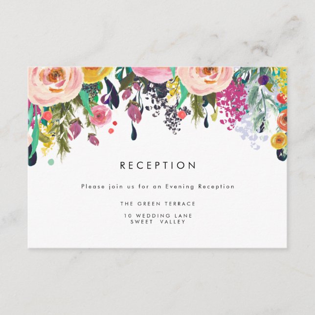 Colourful Watercolor Flower Wedding Reception Card (Front)