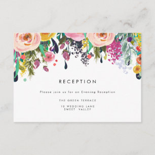 Colourful Watercolor Flower Wedding Reception Card