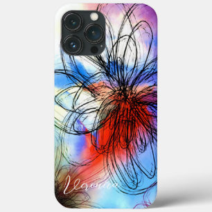 Colourful Watercolor Flowers Abstract Signature iPhone 13 Pro Max Case