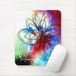 Colourful Watercolor Flowers Abstract Signature Mouse Mat