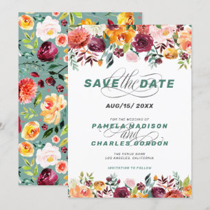 Colourful watercolor flowers & calligraphy accent invitation
