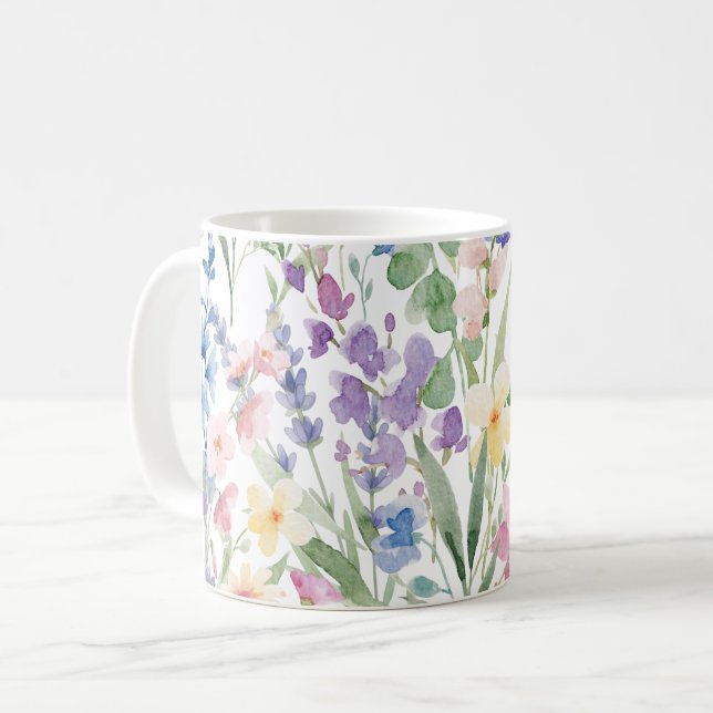 Colourful Watercolor Flowers Coffee Mug (Front Left)