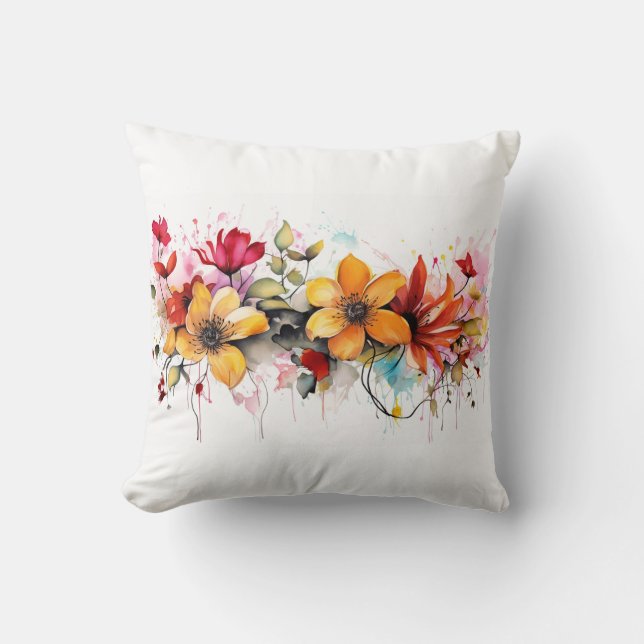 Colourful watercolor flowers cushion (Front)