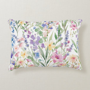 Colourful Watercolor Flowers Decorative Cushion