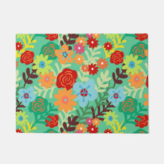 Colourful Watercolor Flowers Fine Floral Doormat