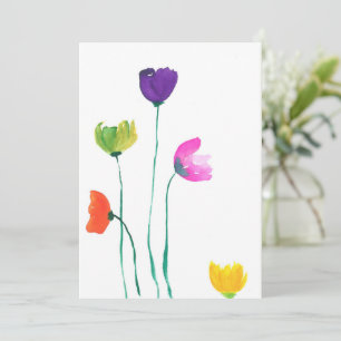 Colourful Watercolor Flowers Flat Note Card