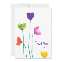 Colourful Watercolor Flowers Flat Thank You Card