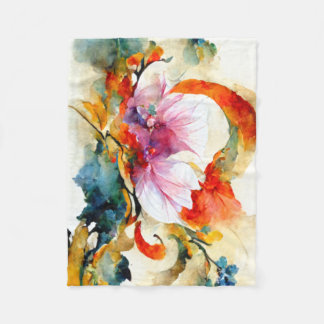 Colourful watercolor flowers fleece blanket
