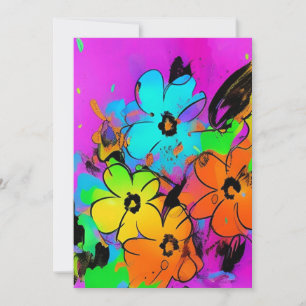 Colourful watercolor flowers fuchsia orange kitty  thank you card