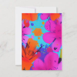 Colourful watercolor flowers fuchsia orange thank you card