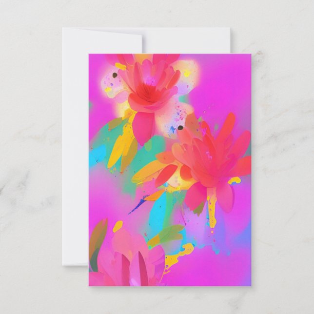Colourful watercolor flowers fuschia abstract kitt thank you card (Front)