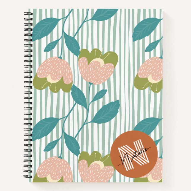 Colourful watercolor Flowers Girly style monogram Notebook (Front)