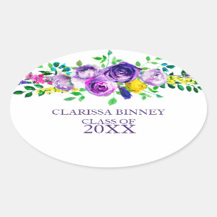 Colourful Watercolor flowers- Graduations Oval Sticker