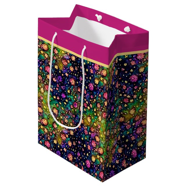 Colourful watercolor flowers pattern  medium gift bag (Front Angled)
