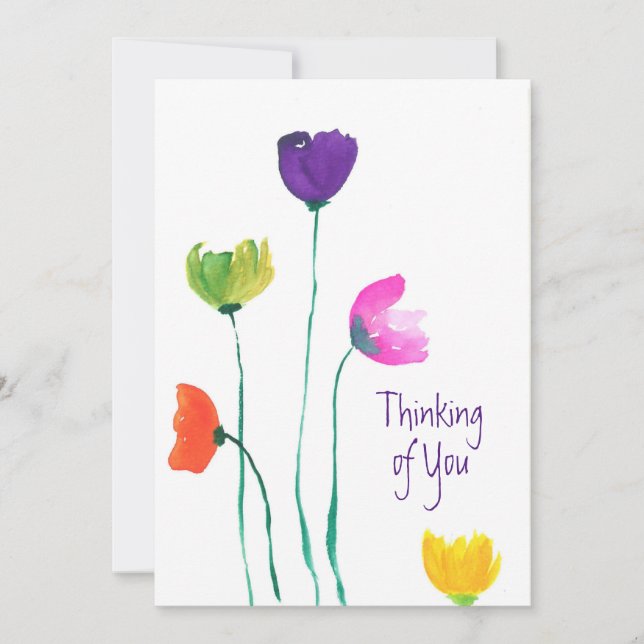 Colourful Watercolor Flowers Thinking of You Card (Front)