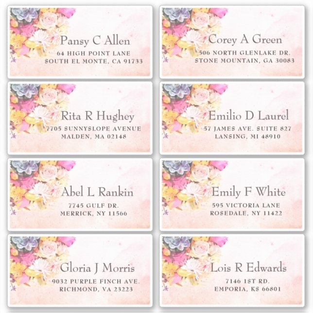 Colourful Watercolor Flowers Wedding Guest Address (Front)