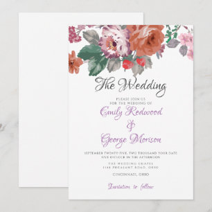 Colourful Watercolor Flowers Wedding Invitation