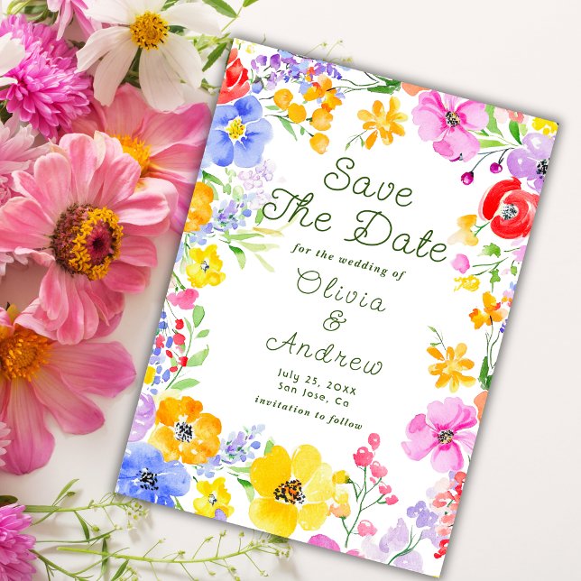 Colourful Watercolor Flowers Wedding Save the Date (Creator Uploaded)
