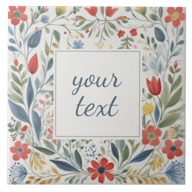 Colourful Watercolor Flowres - Spring Summer Flora Tile (Front)
