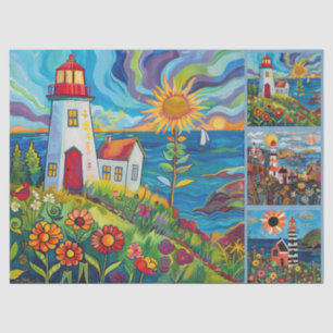 Colourful Watercolor Folk Art Light Houses Tissue Paper