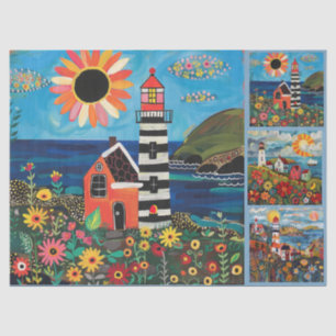 Colourful Watercolor Folk Art Light Houses Tissue Paper