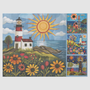 Colourful Watercolor Folk Art Light Houses Tissue Paper