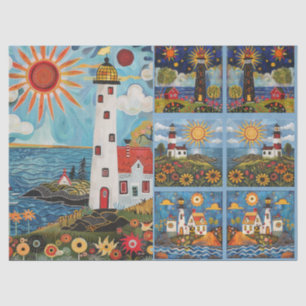 Colourful Watercolor Folk Art Light Houses Tissue Paper