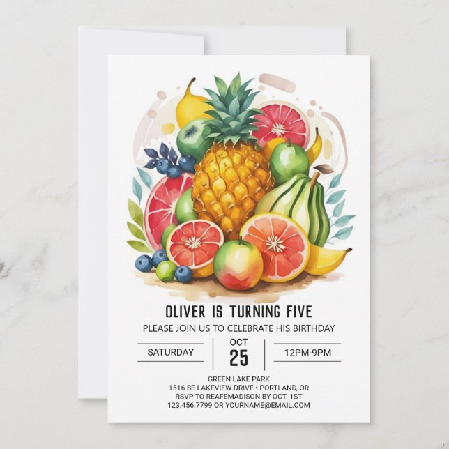 Colourful Watercolor Fruits Birthday Invitation (Front)