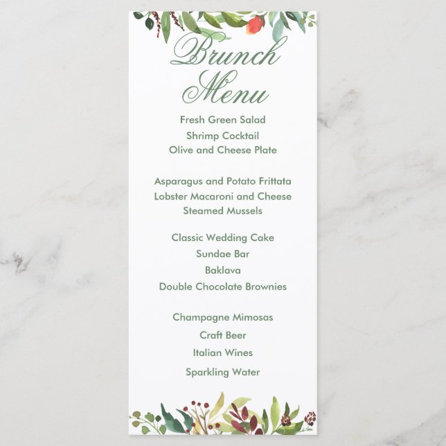 Colourful Watercolor Garden Border Menu Card (Front)