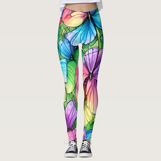 Colourful Watercolor Garden Leggings (Front)