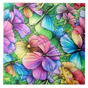 Colourful Watercolor Garden Tile