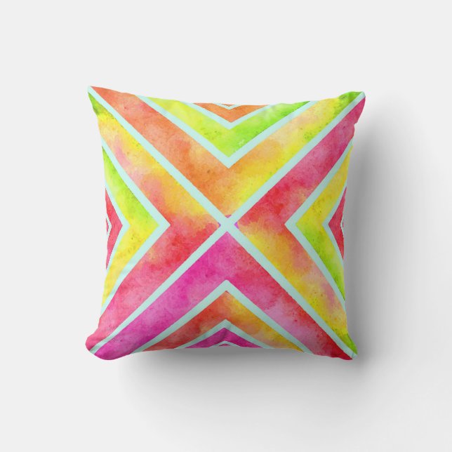 Colourful watercolor geometric chevron stripes cushion (Front)