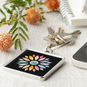 Colourful Watercolor Geometric Flower Shape  Key Ring