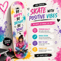 Colourful Watercolor Girls Skateboard Design