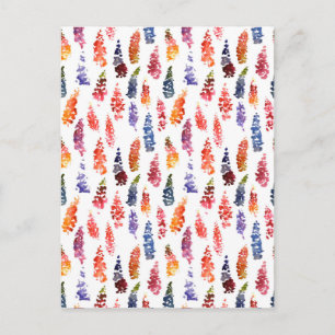 Colourful Watercolor girly lupine flowers pattern Postcard