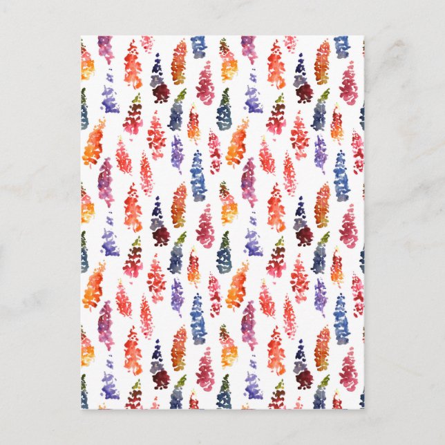 Colourful Watercolor girly lupine flowers pattern Postcard (Front)