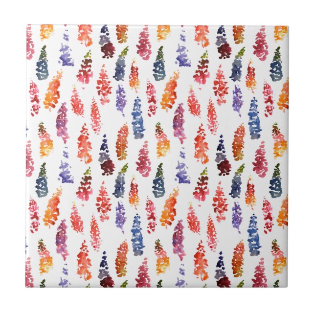 Colourful Watercolor girly lupine flowers pattern Tile (Front)